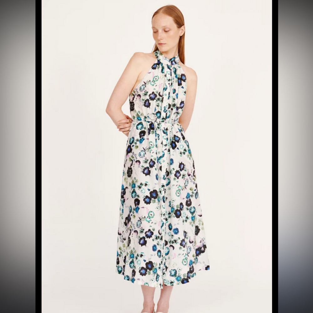 Raquel Allegra Floral White & Blue Midi Dress